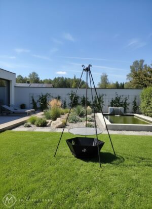 GRILL ZESTAW HEKSAGON trójnóg kuty + palenisko masywne 75cm + ruszt INOX 70cm